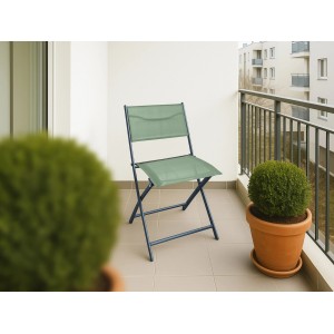 Sedia pieghevole Toconao antracite-verde su balcone, sedia da giardino in acciaio.
