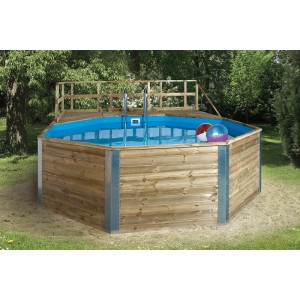 Weka Piscine en bois 593 B Gr. 2 Set : Piscine octogonale avec échelle, entourage en bois et intérieur bleu.