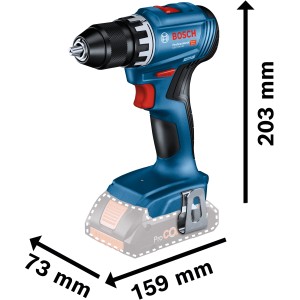 Avvitatore a batteria Bosch Professional GSR 18V-45 (solo corpo macchina) blu con dimensioni.