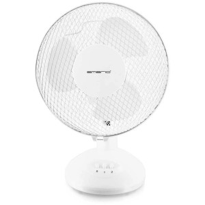 Ventilateur de table blanc Emerio, Ø 23 cm, avec grille de protection et 2 vitesses.