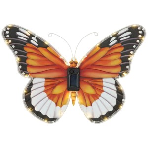 Lampe solaire LED papillon multicolore Globo en plastique, 24,5x35cm, pour une décoration d'ambiance.