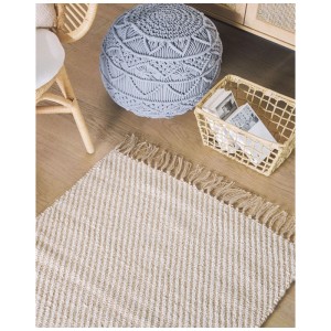Tapis beige à poils courts Beliani Aladag (150x80 cm) avec franges et motif rayé.