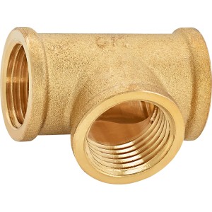 Raccordo a T filettato in ottone 18,6 mm (Rp 1/2) per derivazioni di tubi in impianti di riscaldamento e acqua potabile.