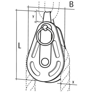 Skizze: Conacord Block einfach Ø 8 mm, Seilrolle für Faserseile, Edelstahl-Beschlag.