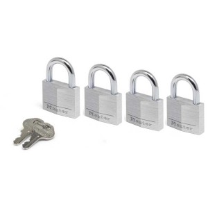 Master Lock Vorhängeschloss Alu 40mm, 4er-Set mit Schlüsseln für Werkstatt und Haushalt.