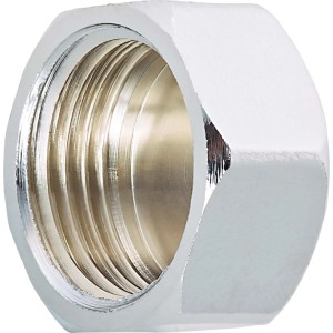 Cappuccio filettato in ottone cromato 18,6 mm (Rp 1/2) per impianti idraulici e di riscaldamento.