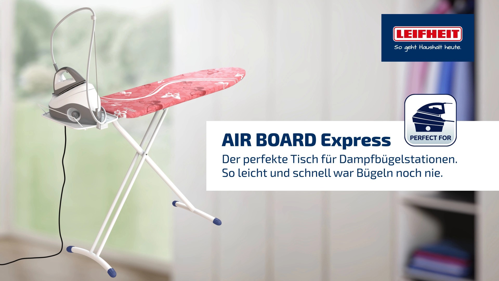 Leifheit AirSteam Premium Asse Da Stiro - Ripiano Per Caldaia, Regolazione Altezza, 130x45 Cm, Blu - Foto 13