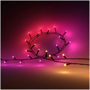Philips Hue Festavia Lichterkette mit 250 LEDs in Pink und Gelb auf dunklem Untergrund.