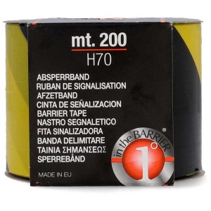 Gelb-schwarzes Absperrband, 200 m Rolle für Baustellen und Absperrungen.