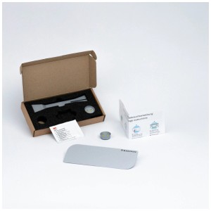 MagSpike Support Gel Douche L Argent : Ensemble avec support, surface adhésive, aimant et instructions.