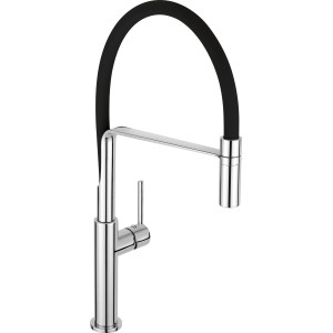 Mitigeur de cuisine baliv KI-1330, noir/chrome avec bec flexible.