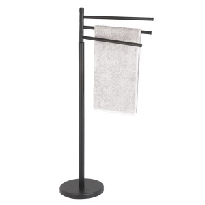 Portasciugamani MSV Ella in acciaio nero opaco freestanding con tre aste e asciugamano.