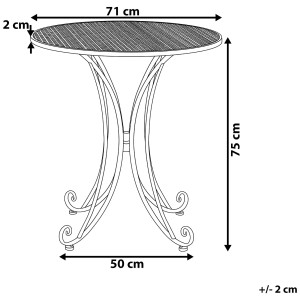 Grauer Beliani Gartentisch Cilento aus Metall, Ø 71 cm, mit romantischem Design für den Außenbereich.