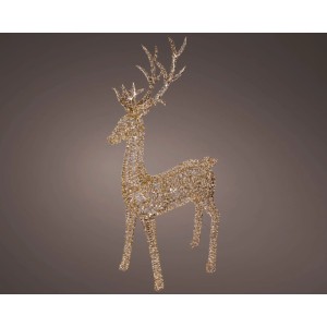 Figura renna LED dorata, alta 180 cm, per esterni. Decorazione natalizia festiva con LED bianchi caldi.