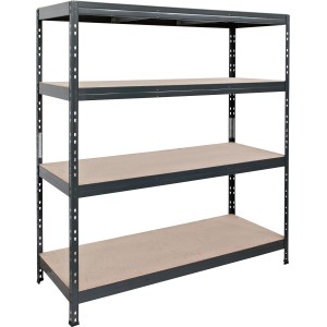Scaffale per carichi pesanti Ar Shelving Rivet XL color antracite con quattro ripiani.