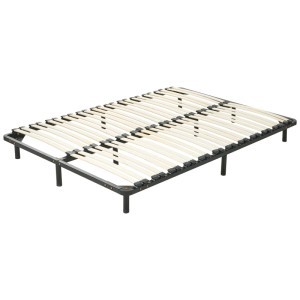 Sommier autoportant Combourg, 180x200 cm, cadre en acier noir avec lattes en bois.
