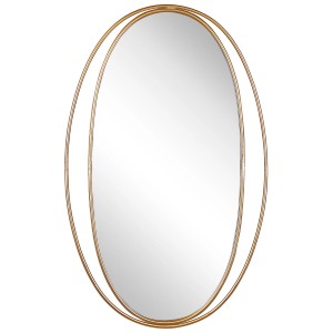 Specchio da parete ovale Besson Gold, 60x90 cm. Elegante specchio con cornice dorata.