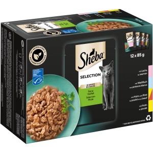 Sheba Katzen-Nassfutter Selection Feine Vielfalt, 12 x 85g Packung mit verschiedenen Geschmacksrichtungen.