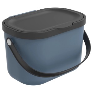 Rotho Bio-Mülleimer Albula, 3,2 l, blau, mit Deckel und Tragegriff für Bioabfall.