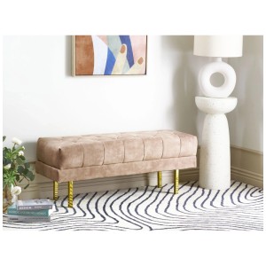 Banquette Beliani Roseville en velours marron avec boutons et pieds dorés.
