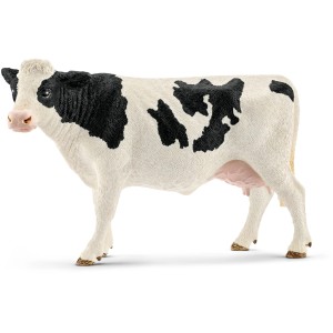 Schleich Farm World Kuh Schwarzbunt, detailgetreue Spielfigur einer schwarz-weiß gefleckten Kuh.