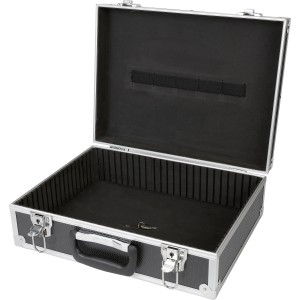 Mallette à outils LUX AKW 130 ouverte avec cadre en aluminium et porte-outils.