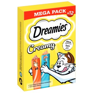 Dreamies Creamy friandises pour chat au poulet et saumon, paquet de 120g.