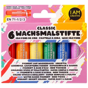I Am Creative Wachsmalstifte Classic, 6 Farben im Set. Bunte Stifte für kleine Künstler.