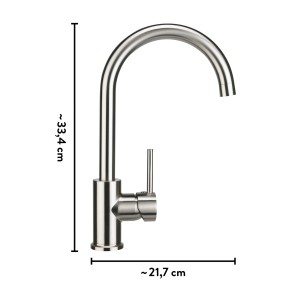 Mitigeur de cuisine baliv KI-1832 aspect inox, robinet monocommande avec bec haut et courbé.