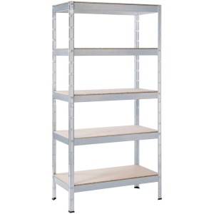 Étagère de stockage robuste avec 5 tablettes en bois, 180x90x40 cm, idéale pour charges lourdes en entrepôt ou cave.