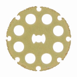 Disco da taglio per legno Dremel EZ SpeedClic, disco giallo con ritagli.