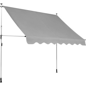 Tenda a bracci argentata 2,95x1,5m per balcone, facile da installare senza forare.