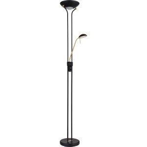 Lampadaire LED noir mat Leonas avec deux lampes et un bras flexible. Lampadaire design.