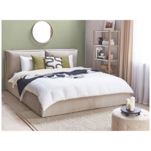 Beliani Bett Bajonna, 180x200 cm, Beige Samtstoff mit Stauraum unter Lattenrost.