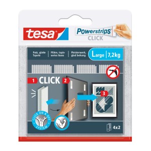Tesa Powerstrips Click Large, 4 pezzi. Chiodi adesivi per quadri e decorazioni, facile montaggio.
