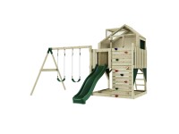 PolarPlay Spielturm Lasse Doppelschaukel Kletterturm Rutsche Dunkelgrün