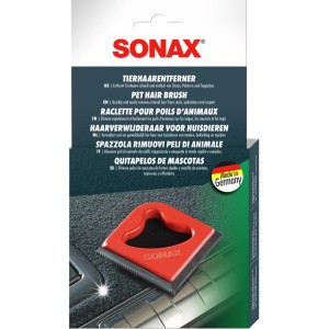 Sonax Tierhaar-Entferner für Autositze und Polster. Roter Griff, graue Borsten.