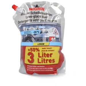 Nigrin Lave-glace hiver Lemon, 3 litres, antigel jusqu'à -20°C pour une visibilité hivernale claire.