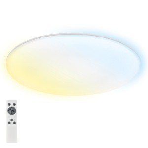 Plafoniera LED da bagno Briloner bianca e dimmerabile con telecomando, controllo della temperatura colore e protezione IP54.