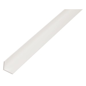 Weißes, gleichschenkliges Winkelprofil aus Kunststoff, 25x25x1000 mm, ideal für Rahmen und Regale.