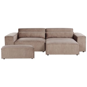 Beliani Canapé d'angle Hellnar, sofa en tissu marron avec pouf et coussins, 70x176x262cm.