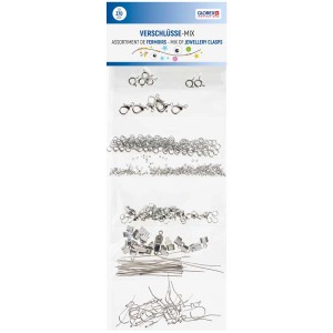 Set per creazione gioielli con ca. 370 chiusure, anellini, perline a schiacciare e ganci per orecchini.