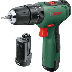 Trapano avvitatore a percussione a batteria Bosch Easy Impact 1200 con batteria e mandrino.