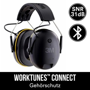 Casque antibruit noir 3M WorkTunes Connect avec Bluetooth et réduction de bruit de 31dB.