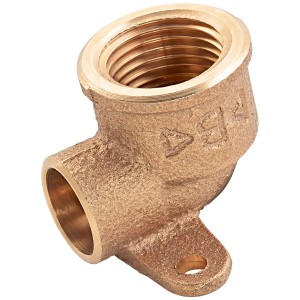 Raccordo a muro a saldare in bronzo rosso, 36 mm, con filettatura e piastra di montaggio per impianti idraulici e di riscaldamento.