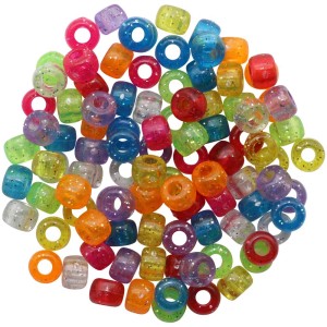 Bunte Schmuck-Perlen mit Glitter, 6 x 9 mm, ideal zum Basteln von Schmuck.