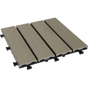 Dalle clipsable WPC aspect bois gris clair, 30x30cm, lot de 6 pour balcon et terrasse.