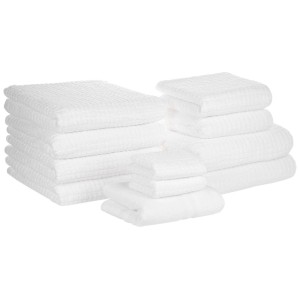 Ensemble de serviettes Beliani Atai en coton blanc, 11 pièces, empilées.
