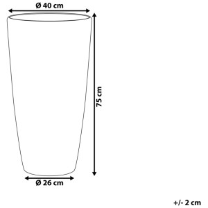 Schéma du pot de fleurs en pierre blanche Beliani Tseria avec dimensions (hauteur 75 cm, diamètre 40 cm).