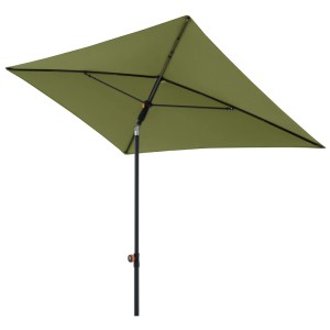 Rechteckiger Doppler Sonnenschirm Myzone in Kiwi-Grün, mit neigbarem anthrazitfarbenem Stahlmast, ideal für Balkon.